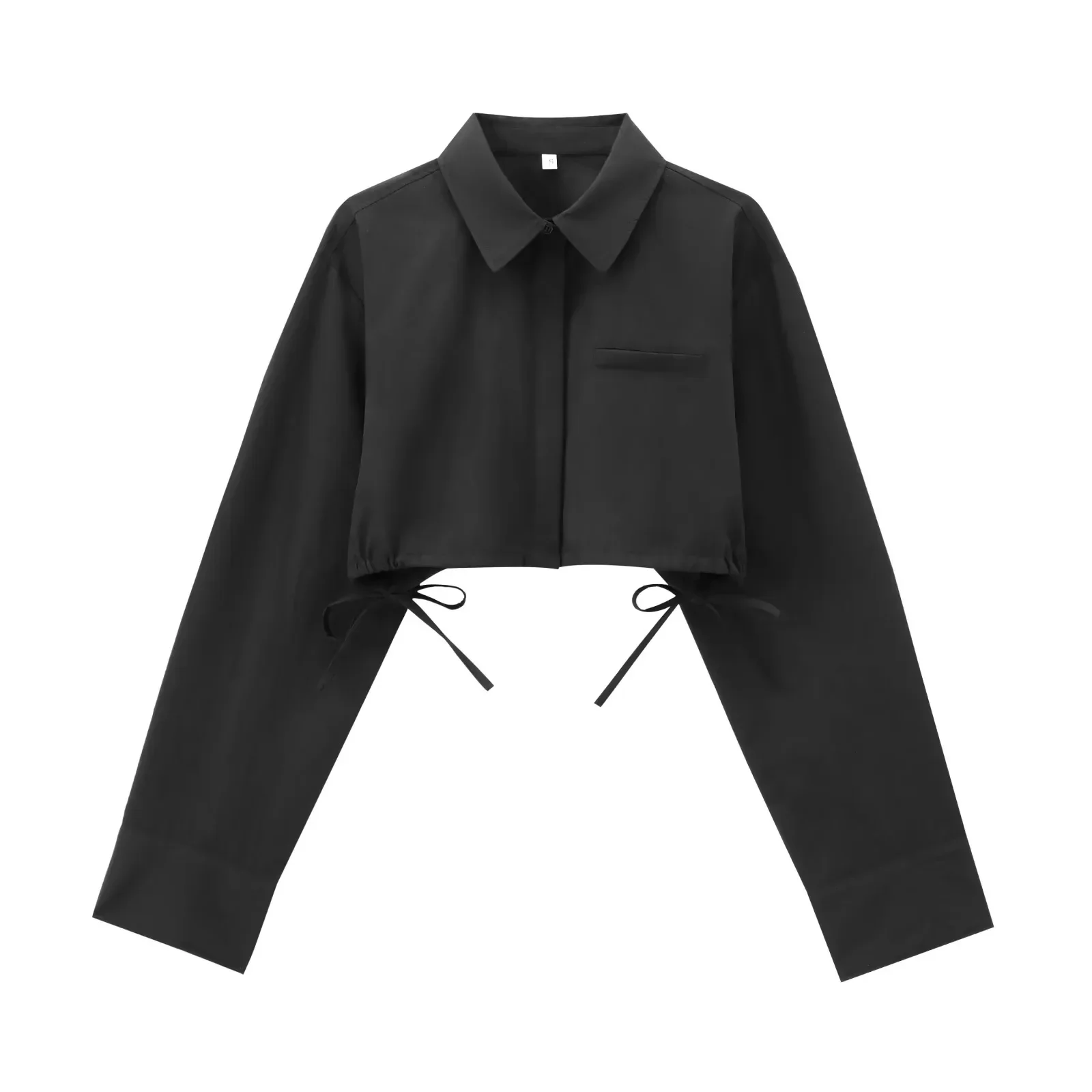 

Новинка весна-осень 2025: Европейско-американский стиль, свободный крой, длинный рукав, отложной воротник, укороченный, с завязками на талии.