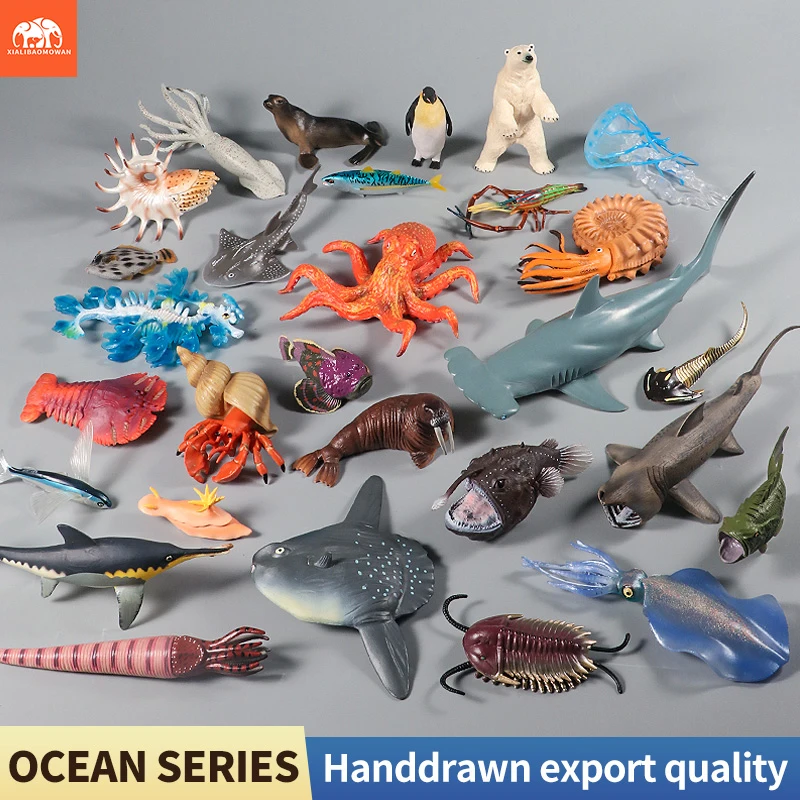 Set de Figuras de Animales Marinos - Peces, Ballenas, Tiburones, Pulpos, Pingüinos - Juguete Educativo de PVC para Niños, Figuras de Acuario