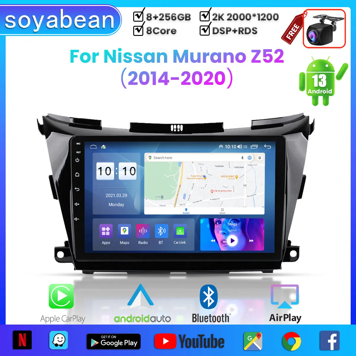 

Android 13 Car Radio for Nissan Murano Z52 2014-2020, 10inch 2K Multimedia Player with 4G Car Carplay DSP & 2Din GPS GPS