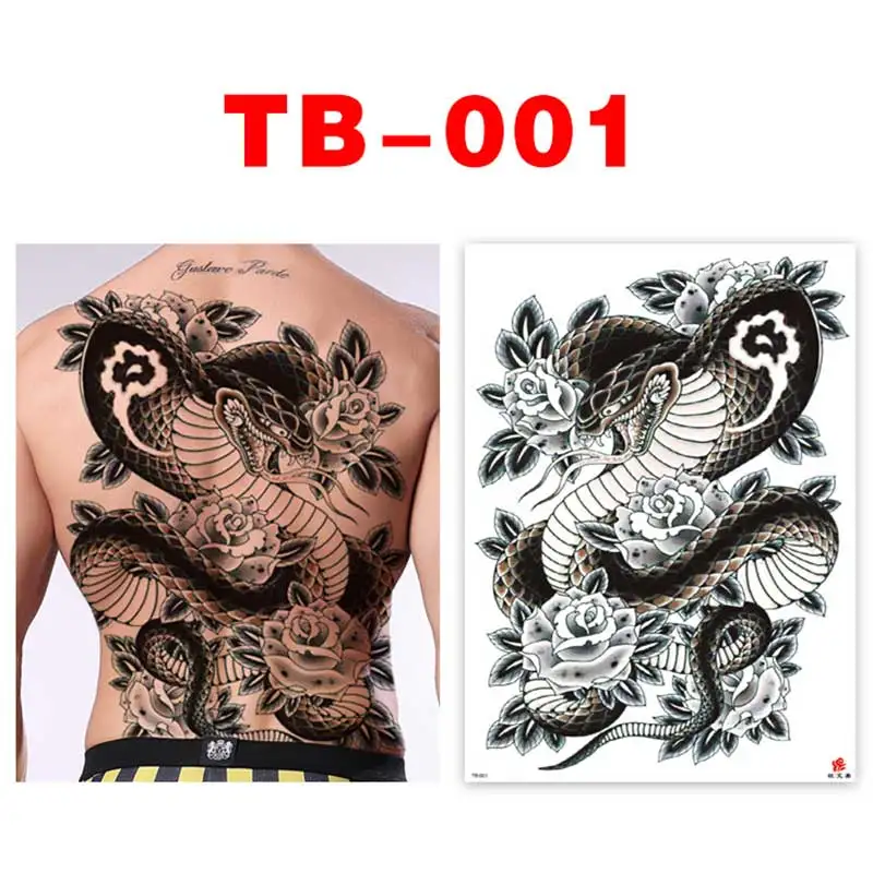 Full Back Large Temporary Tattoo Sticker Men\'s Lion King Snake Dragon Ganesha Tiger Body Woman Waterproof Fake Tattoo Art