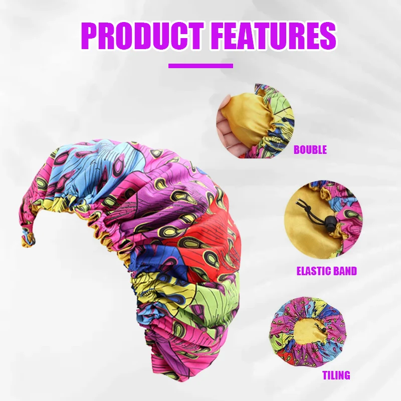 

Hair Caps African Kids Print Ankara Bonnet Stain Silky Big Bonnet Children Sleep Night Cap Headwrap Hat Hair Wrap Styling Tools