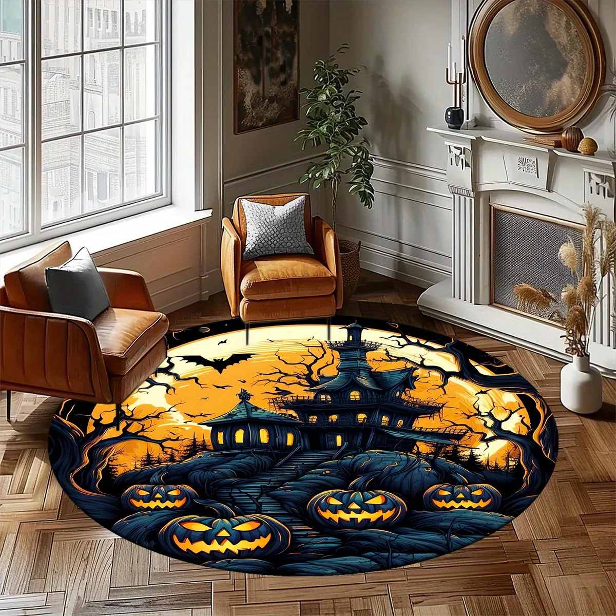 Oriental Dragon Tiger Round Mat Vibrant Yin Yang Myth Creature Chinese Art Circular Decor Rug for Entryway Living Space Decor