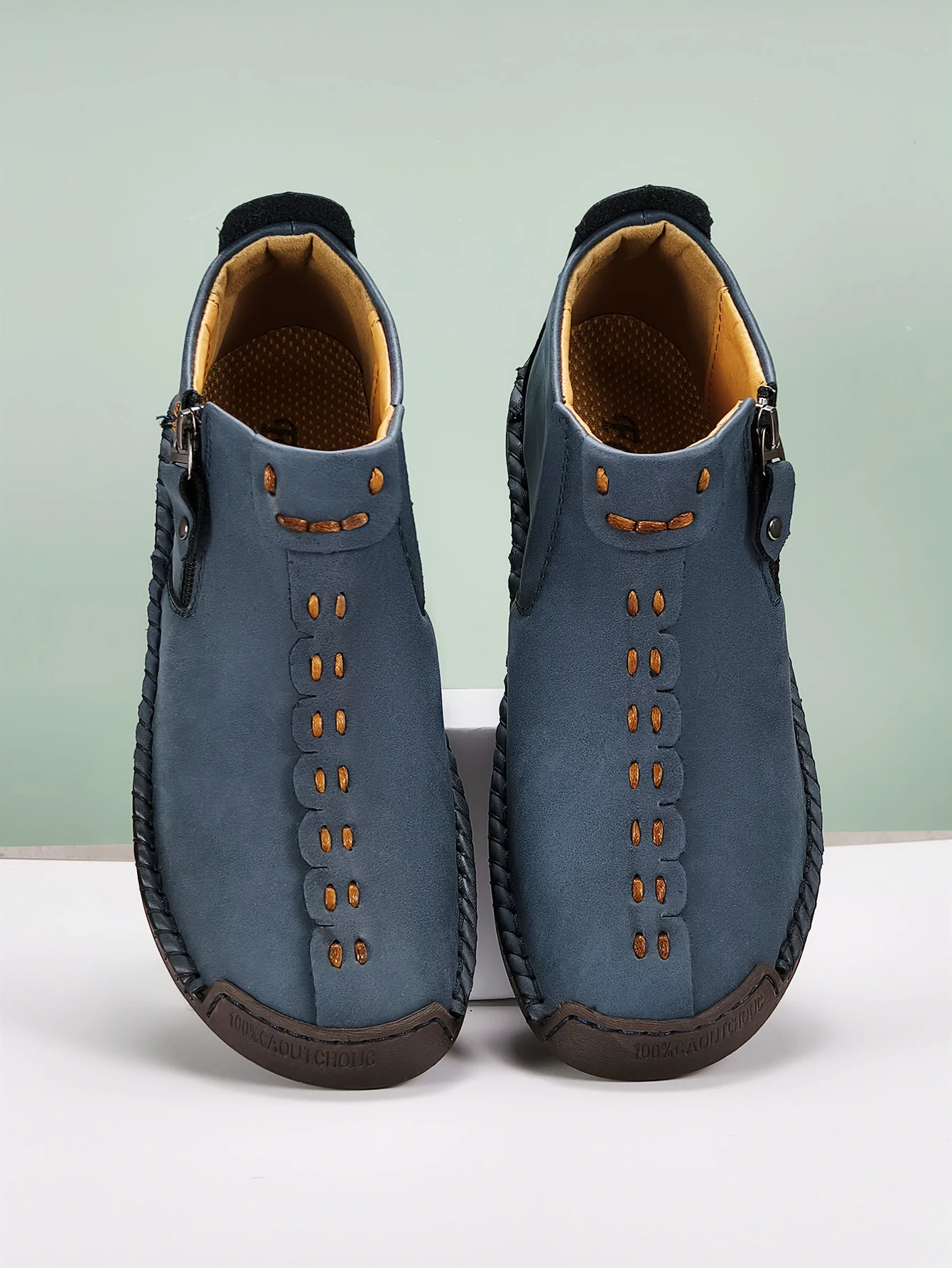 Scarpe classiche da uomo in pelle fatte a mano Design con cerniera Sneakers da esterno Slip On Stivaletti da uomo in pelle casual traspiranti Blu