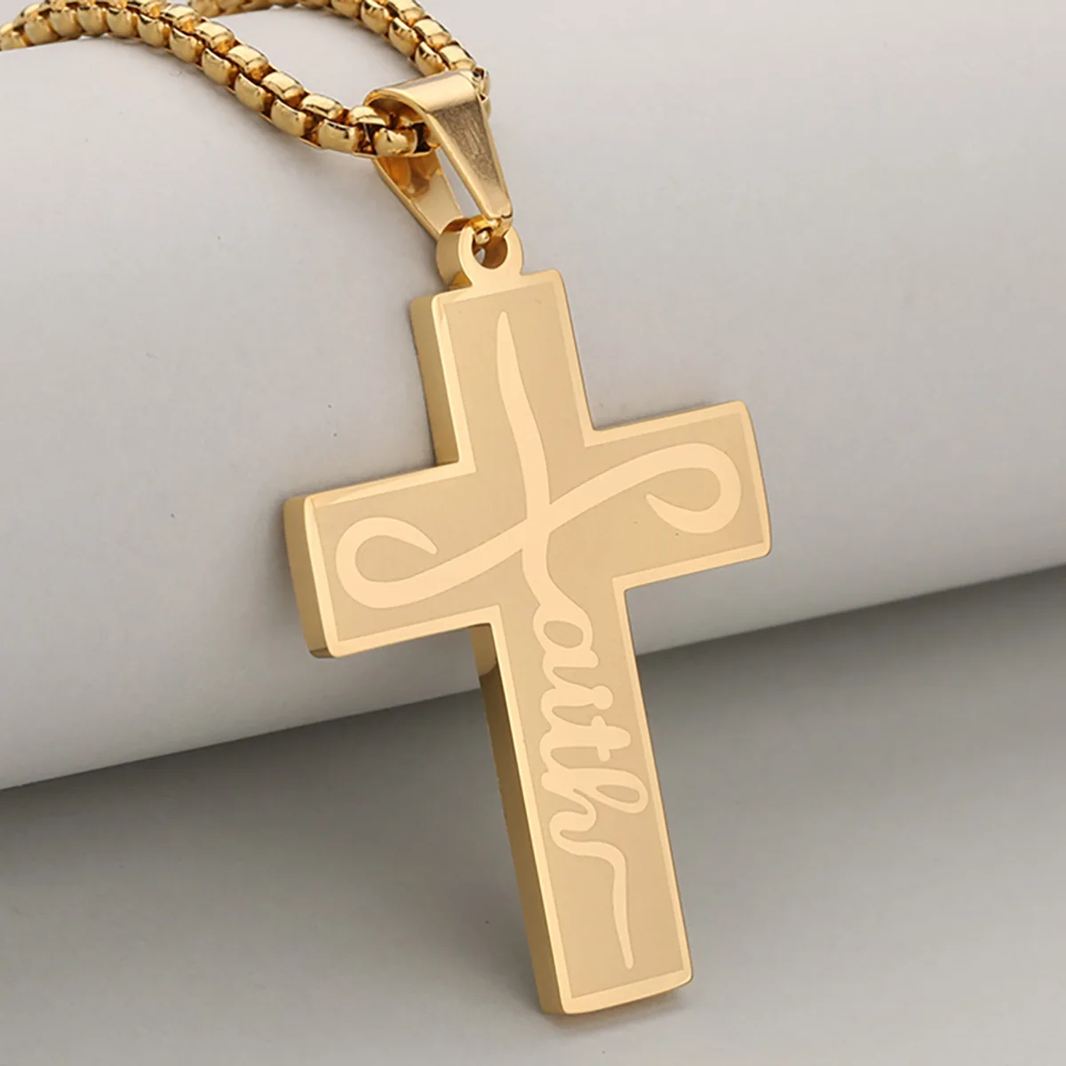 Street Style Punk Hip-Hop Middle Eastern Religious Belief Stainless Steel Cross Pendant Necklace For Men And Women