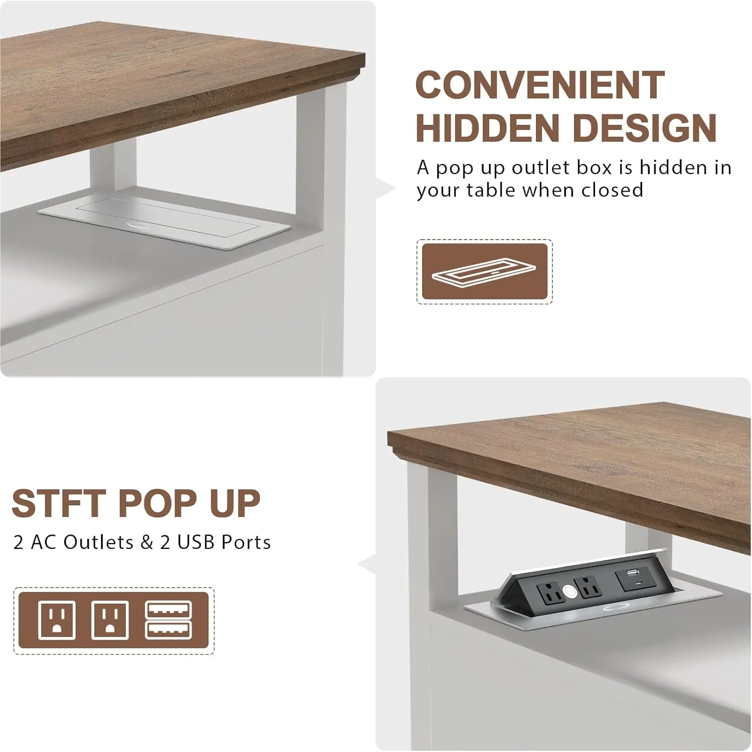 Mesa auxiliar estrecha blanca con estación de carga, puertos USB y tipo C, estante ajustable para sala de estar o dormitorio