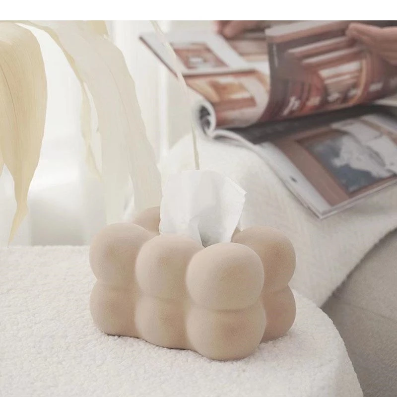 Spherical Stacking Ceramic Tissue Box Desk Decoration Flocked Ball Decorative Bedside Table Paper Towel