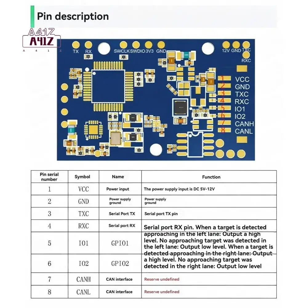 A41Z-24G Vehicle Status Sensing Radar Module Kit LD2417 Vehicle Distance And Speed Millimeter-Wave Sensor With Board