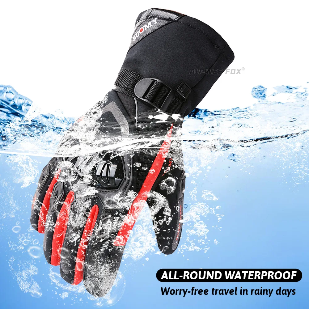 Winter Motorcycle Riding Gloves Touchscreen Compatible Waterproof Warm Long Cuff Windproof Gloves for Electric Bikes