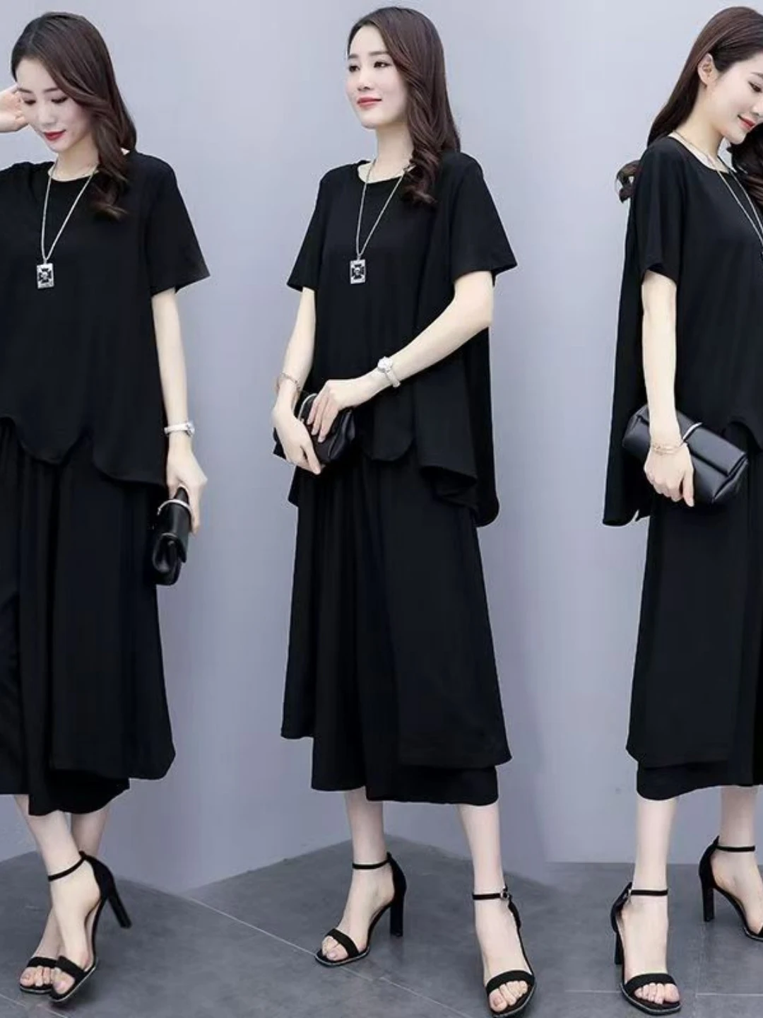 

Breathable Casual Women's Summer Fashion Set Wide Leg Pants Skirt Loose plus Size Slimming Two Piece Set for plus Size Women