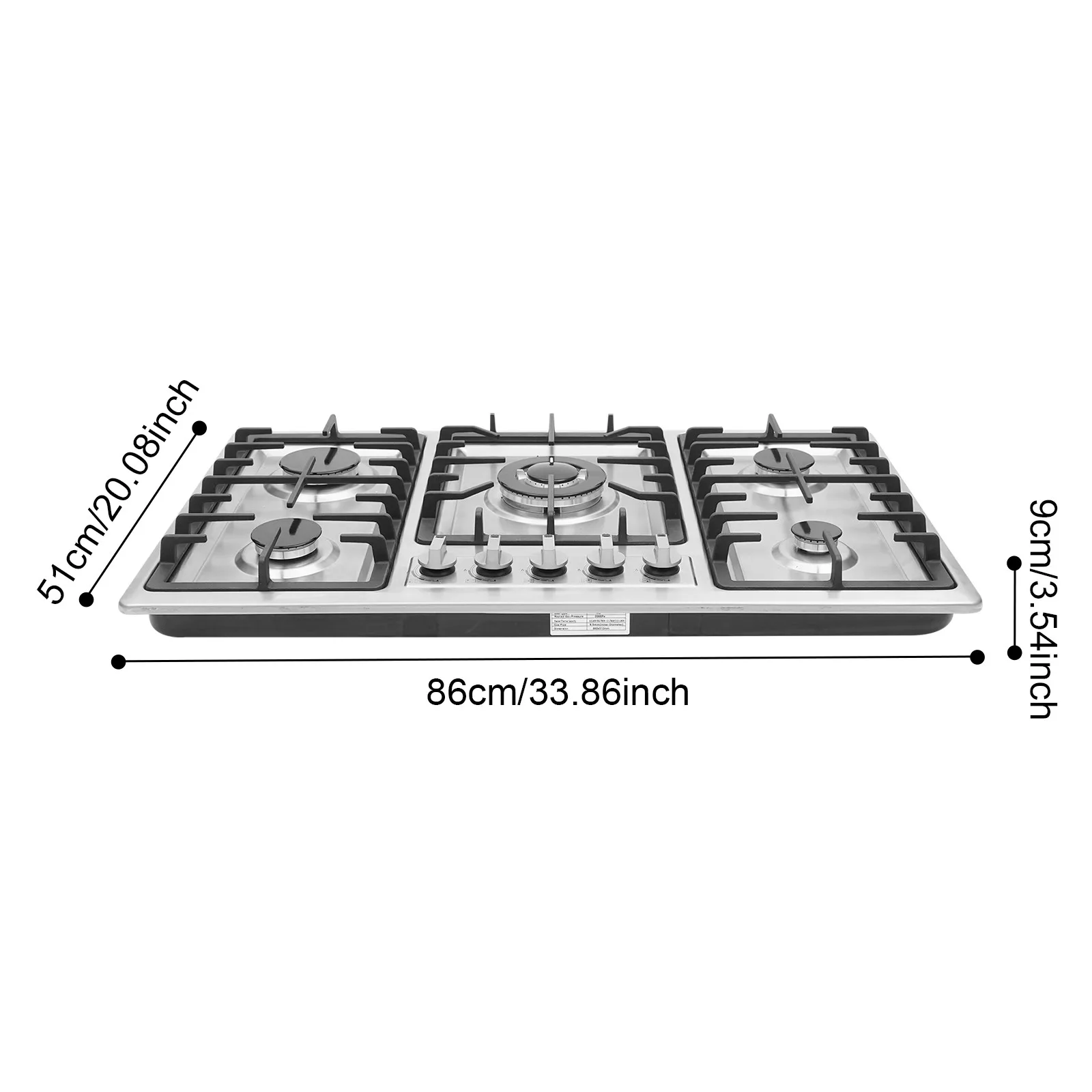 موقد غاز بخمسة شعلات مع حماية من فشل اللهب، إشعال نبضي إلكتروني، سطح من الفولاذ المقاوم للصدأ للمنزل والتجاري