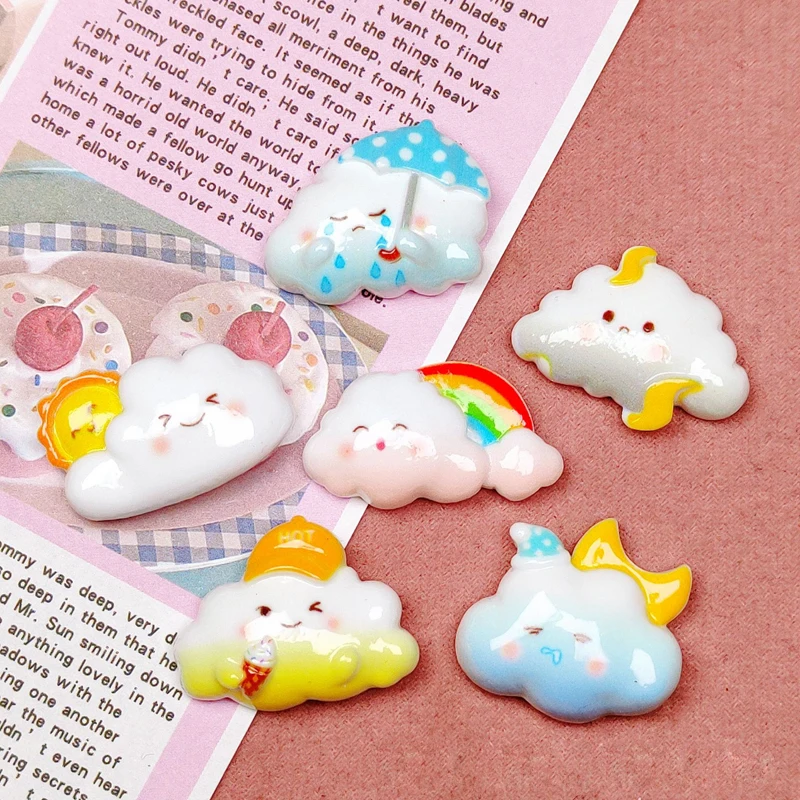 10 Pcs New Cute Cartoon Bright Expression Rainbow, Clouds Resin Scrapbook Diy Jewelry Children Gift Hairpin Accessories A94