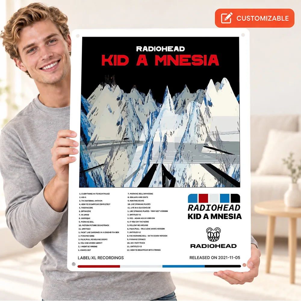Radiohead Kid A Mnesia Textured Metal Poster Personalized Aluminum Sign Album Layout Wall Art For Record Store Listening Area