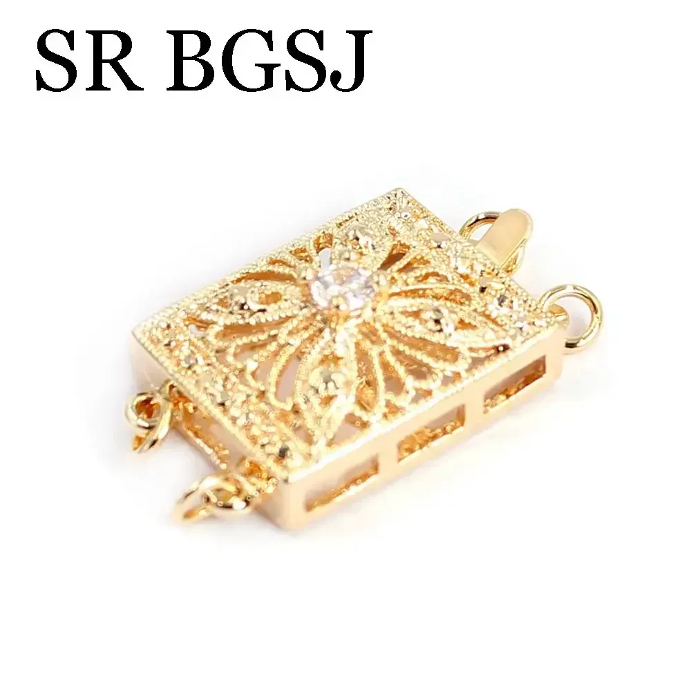 13x16mm Rectangle Yellow  Plated Rhinestone DIY Necklace Bracelet Box Connector Clasp 2-Strand