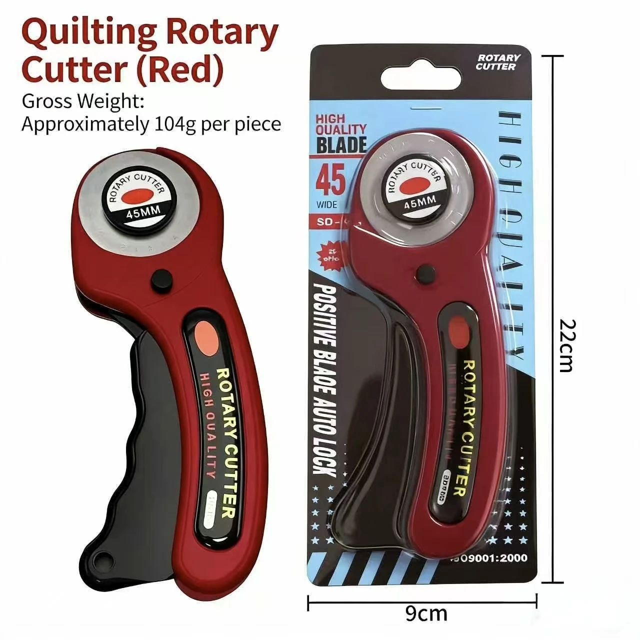 45mm Rotary Cutter for Fabric - Professional Roller Cutter with Ergonomic Grip, Safety Lock, for Leather, Paper & Quilting