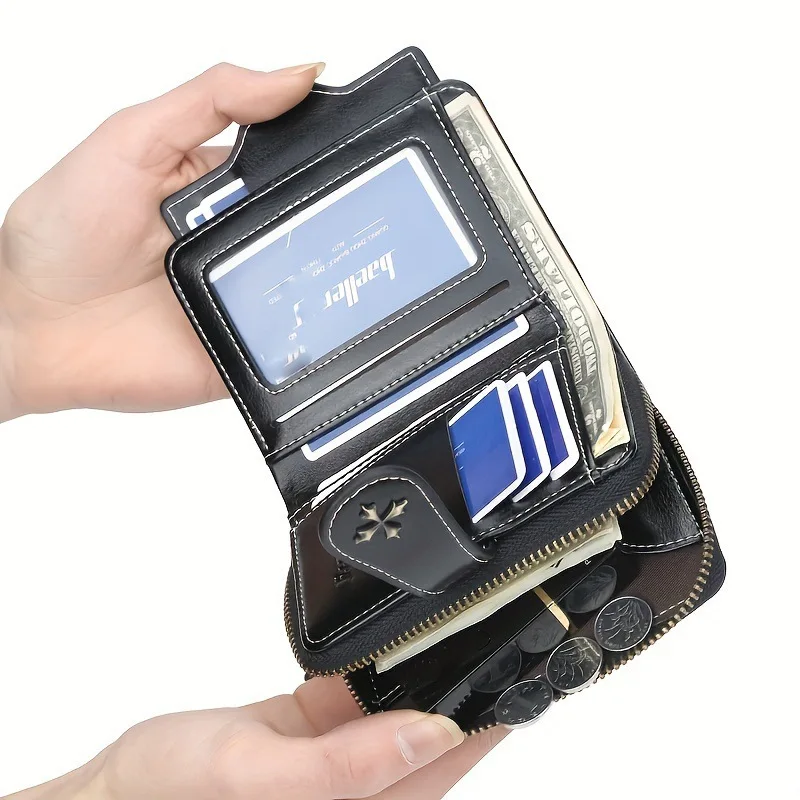 Women's Wallet Oil-Waxed Leather Clutch Small Coin Card Holder New Wallet Fashionable Buckle Zipper Wallet