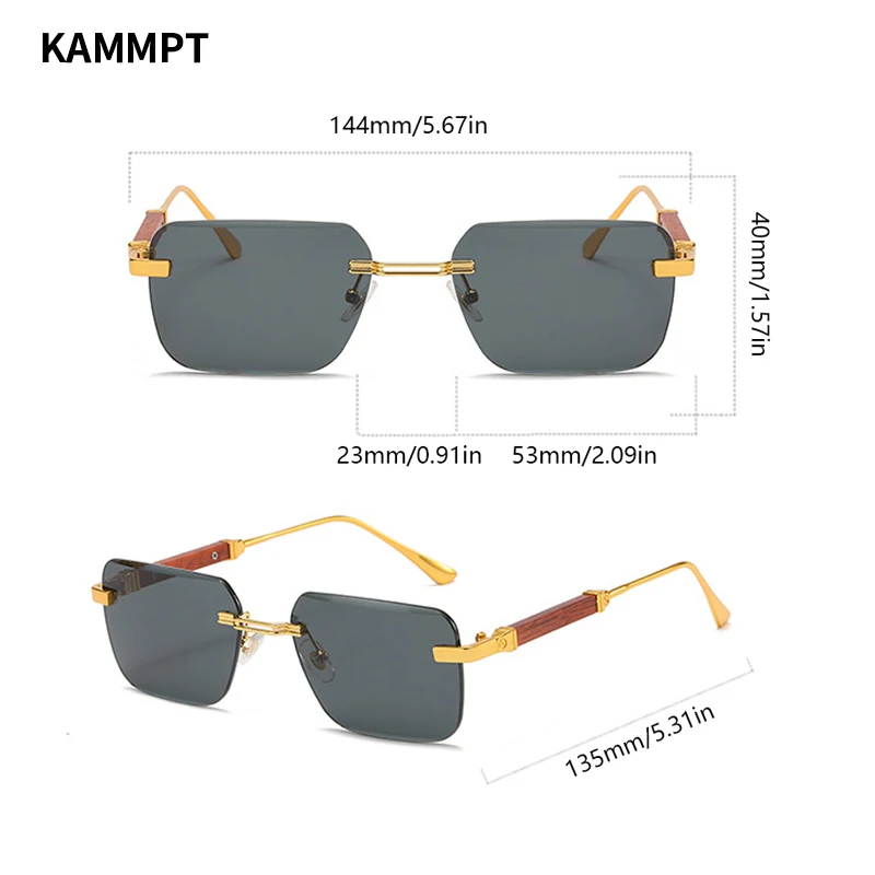 KAMMPT Rimless Rectangle Sunglasses Men Stylish Vintage Gradient Ocean Lenses Eyewear 2023 New Trendy Brand Design Women Shades