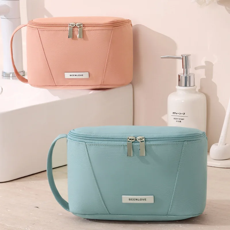 1Pc Custom Personalized Heat Transfer Logo Name Large Opening Makeup Bag, Portable Travel Storage Bag, Hand-Held Cosmetic Bag, New Style Makeup Bag, Portable Travel Large Capacity Toiletry Bag, Waterproof Portable Toiletry Storage Bag, Cosmetics Storage