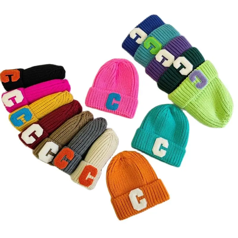 Sports beanie hats for men Winter thick warm skullcap gorros Women Girls C letter knitted hats Warm caps