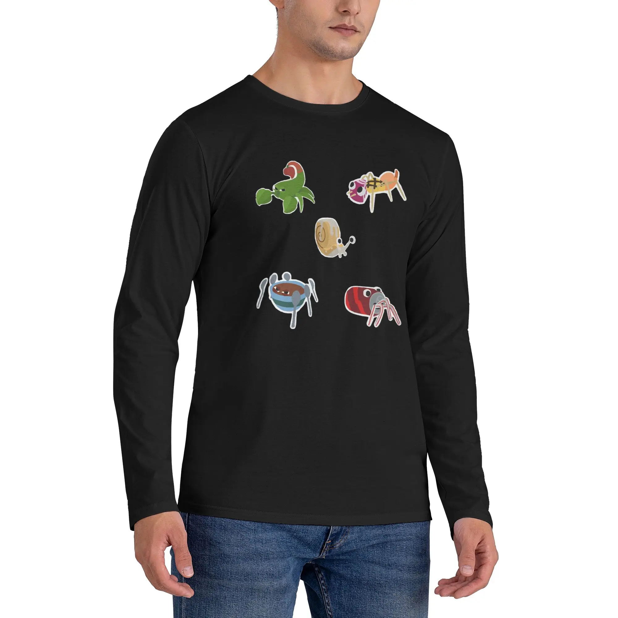 

Bugsnax Best Of Bugsnax Pack For Fans Мужская футболка с длинными рукавами Повседневные футболки с круглым вырезом Весенние и осенние мужские топы