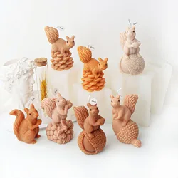 Cute Squirrel Pinecone Candle Mold Playing Squirrel Statue Craft Gypsum Candle Making Resin Mould Cake Chocolate Silicone Molds