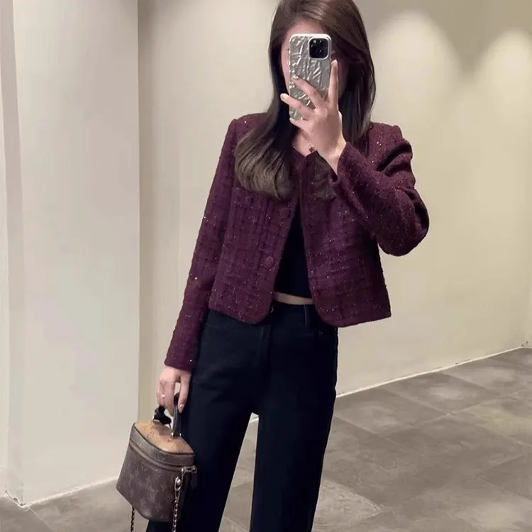 

Модное винно-красное пальто, уникальный элитный маленький французский топ на осень, пальто прямого кроя