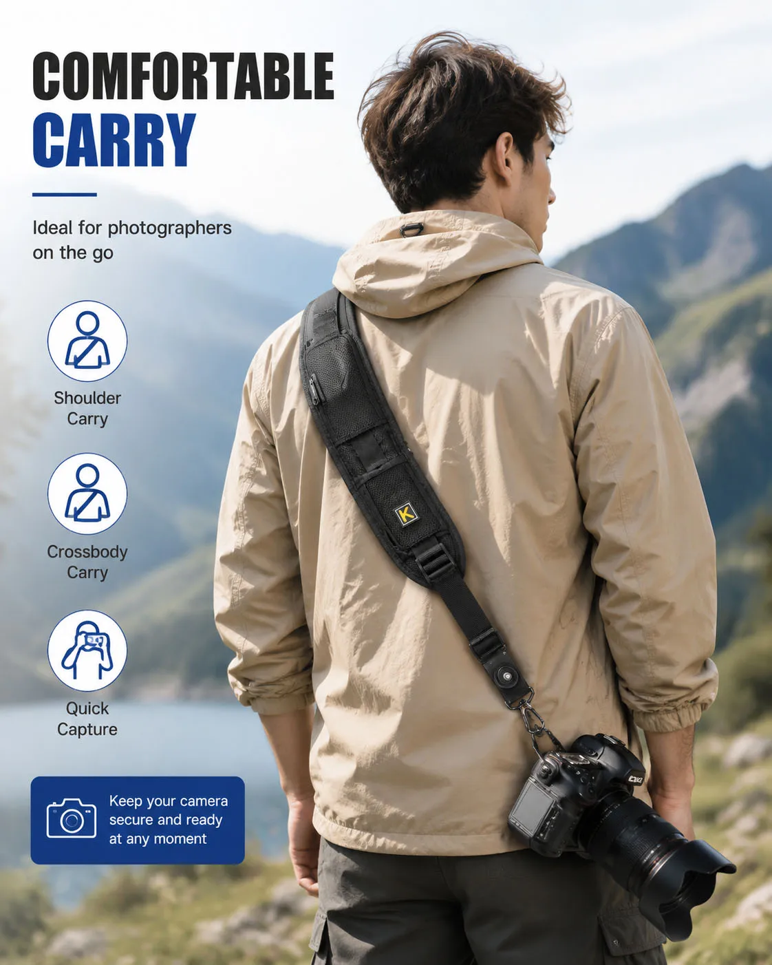 SOARSHOT Camera Shoulder Strap Quick Release Anti Slip Adjustable Sling Strap with Metal Lock for DSLR Mirrorless Camera