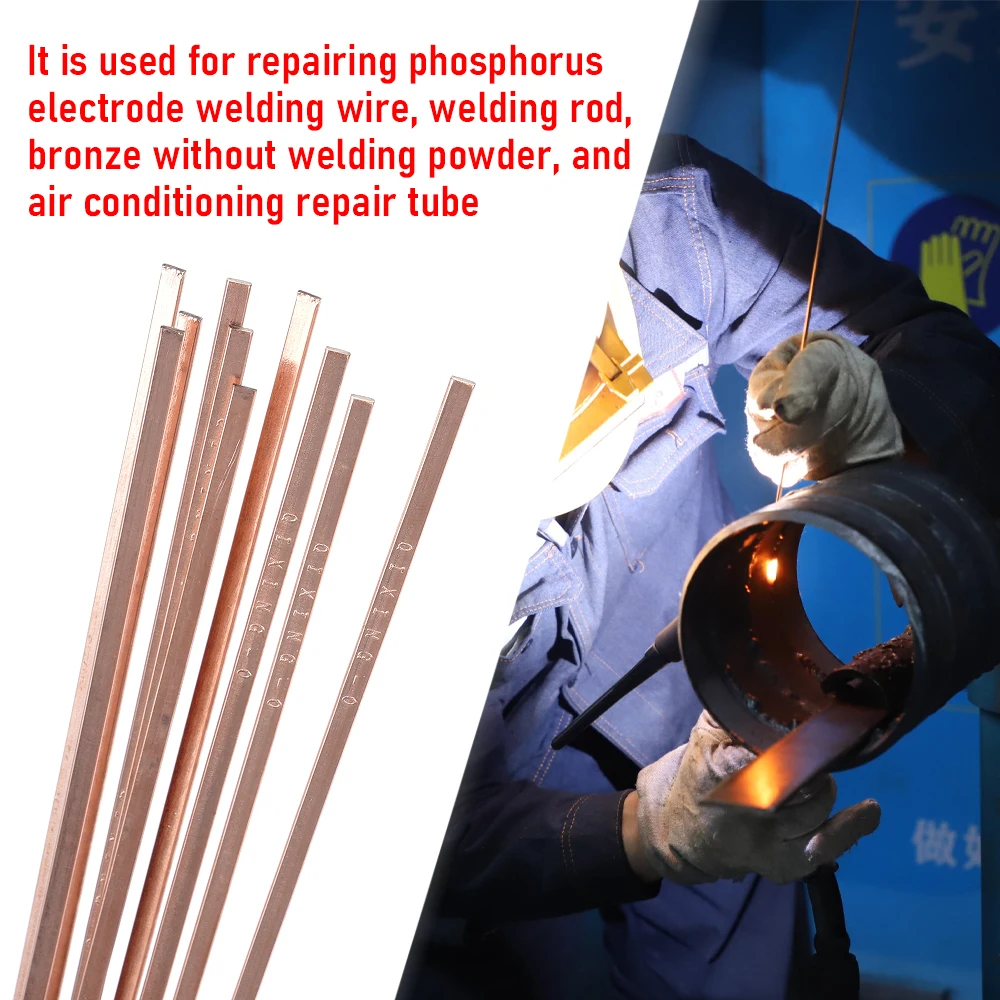 10pcs 1mmx400mm Phosphor Copper Welding Rods  High Purity HVAC Solder Wire for AC Pipe Refrigerator Repair Crack Resistance DIY