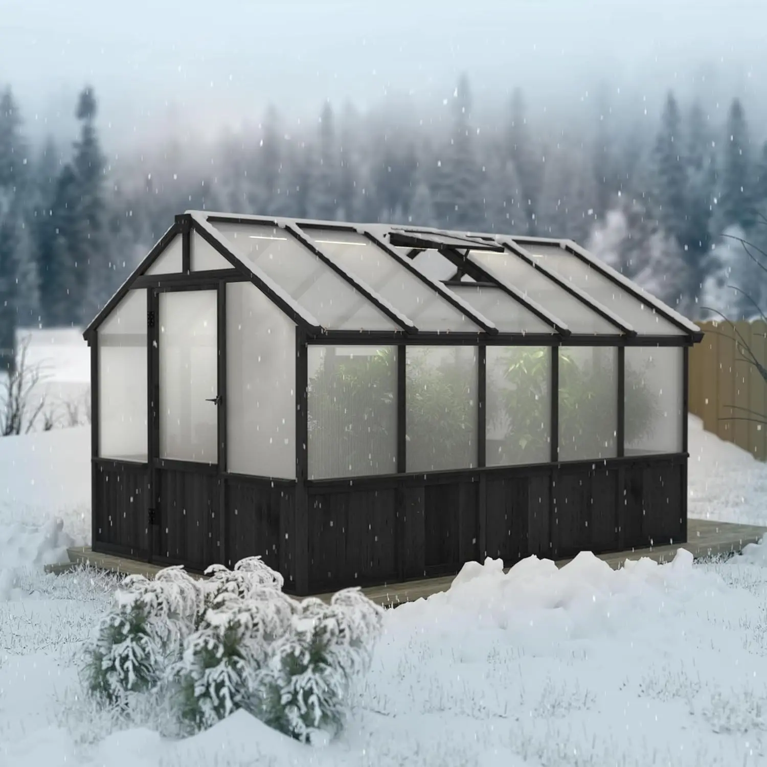 

8x10FT Walk-in Greenhouse 6MM Polycarbonate Panel Adjustable Roof Vent Lockable Door Backyard Garden Custom