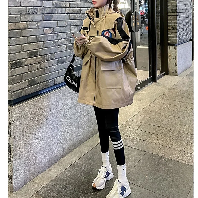 European Station Color Contrast Tooling Windbreaker Women's 2023 Latest Foreign Style Cotton Padded Autumn and Winter Long Coat