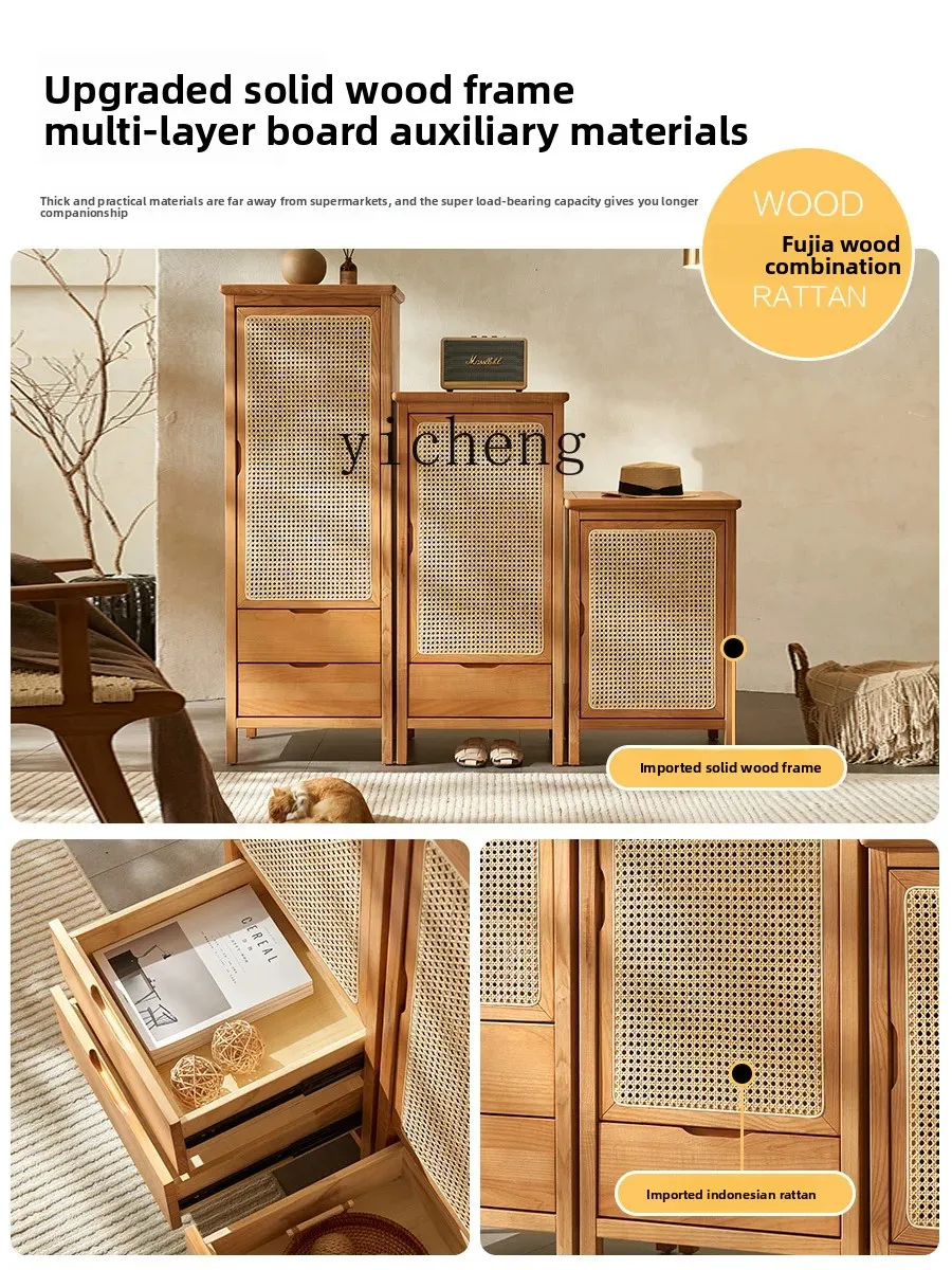 ZZ Rattan خشب متين لون غرفة المعيشة خزانة عالية ومنخفضة Inn B & B مزيج البدلة #4