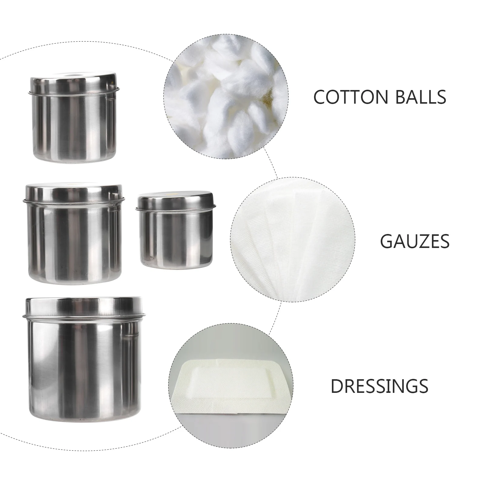 

4 Pcs Dressing Ointment Can Disinfection Cotton Ball Storage Holder Stainless Steel Jar Case Silver