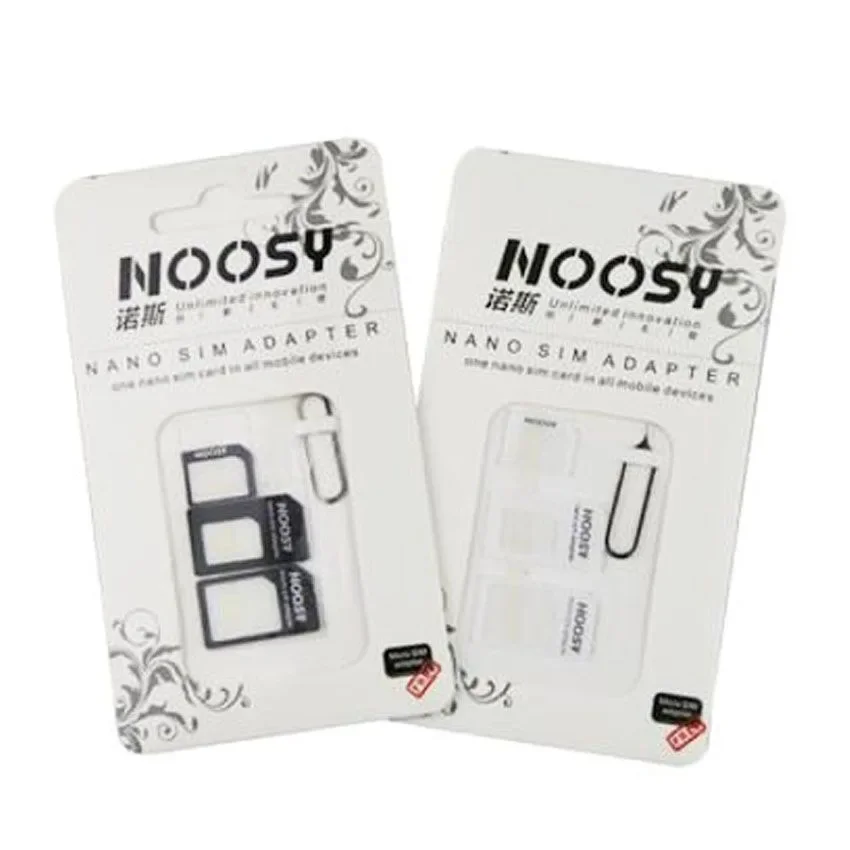 

500set 4 in1 Noosy Nano Sim Card Adapter + Micro Sim cards adapter + Standard SIM Card Adapter With Eject pin For Iphone samsung