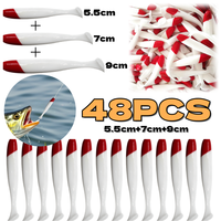 48-6Pcs Soft Lure Silicone Bait Red Head White Body Bait 5.5/7/9Cm Artificial Worm Lure Bait Fish Swinger T-Tail Fishing Tackle