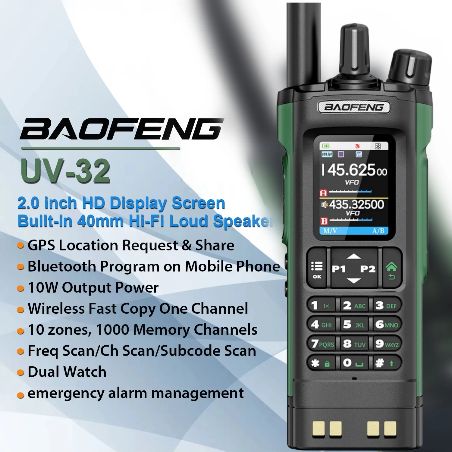 

Бесплатная доставка: Рация Quansheng BAOFENG UV-32 GPS, 10 Вт, с шумоподавлением, программирование через приложение, авиационный диапазон, 1000 каналов, большая дальность, любительская радиостанция