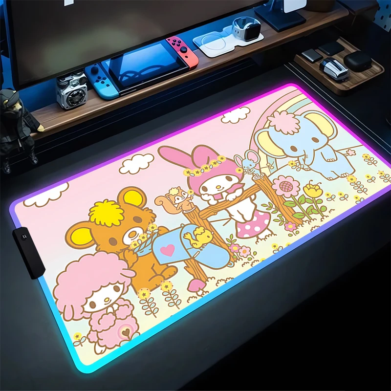 RGB Large Gaming Mouse Pad My Melody Laptop Mat Gaming Mousepad Backlit Keyboard Gamer Table Pads With Backlit Sanrio Home Decor