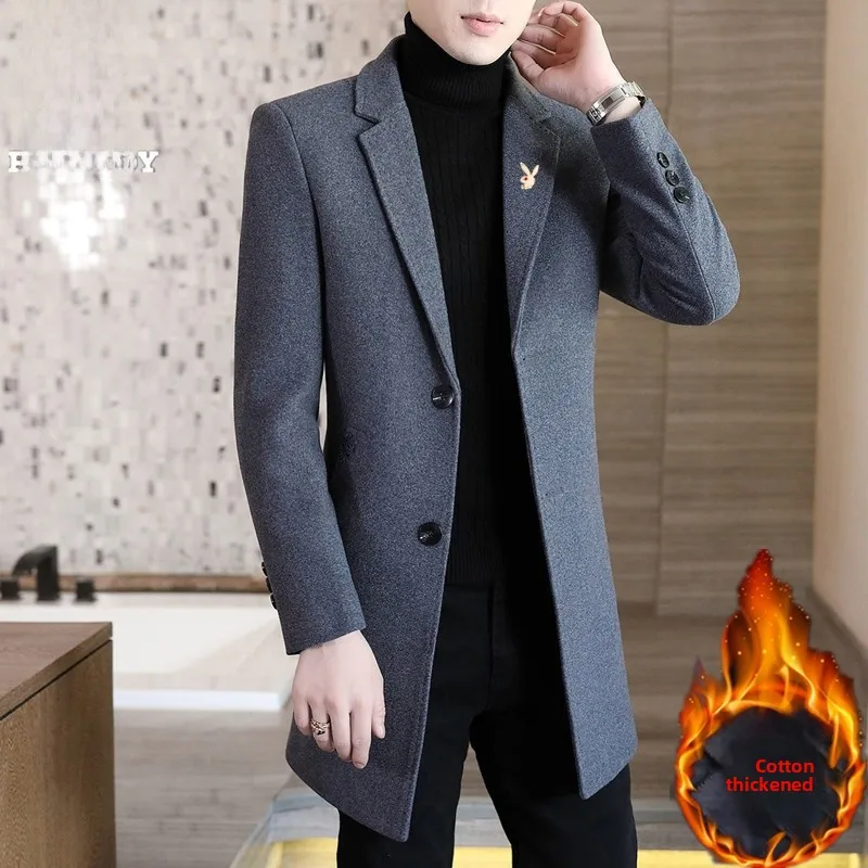 

Мужское шерстяное пальто: утепленное, повседневное, приталенное, осенне-зимнее, новое, модное, молодежное, теплое, ветрозащитное