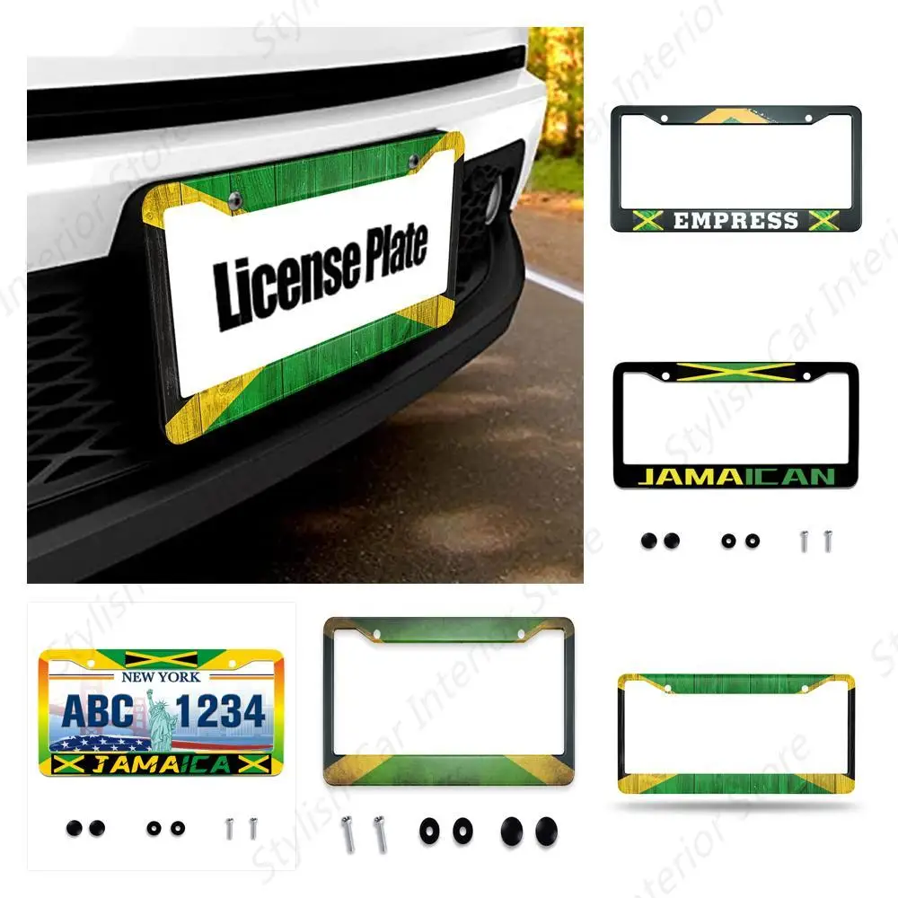 

Jamaican Flag Metal License Plate Cover Front Plates Frames Car Tag Frame for Women Men US Vehicles Standard