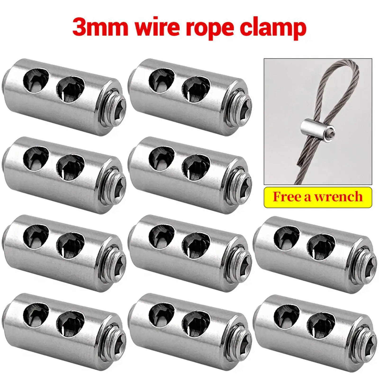 

3mm Wire Rope Clamps Clip Lock Cable Clamps Simple Assembly for Fixing Banners Versatile Accessory with M5 Hexagon Screws 10x