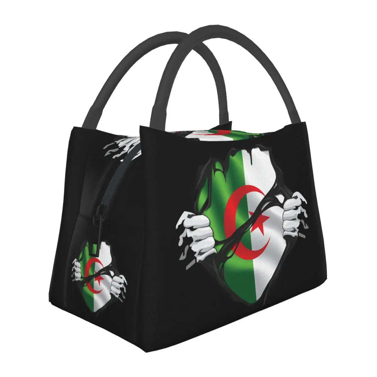 Algerian Pure Blood Flag Black Lightweight Handheld Insulated Lunch Bag Aluminum Foil Liner for Adults Students Travel Picnic