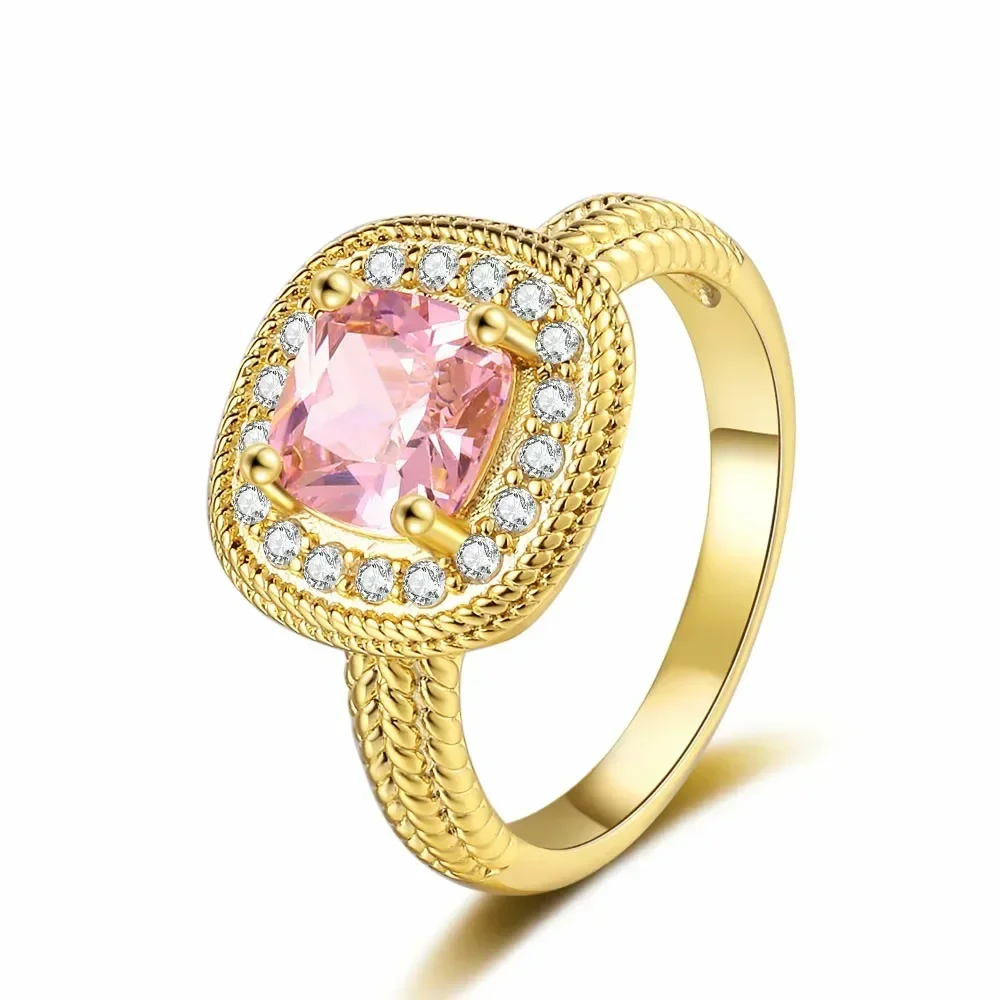 7mm Pink Gemstone Ring Hollowed-out S925 Silver Rings Exaggerated Silver Hand Jewelry For Women 18K Gold Plated