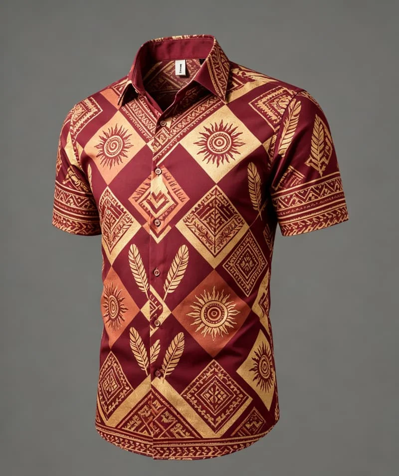Men's Diamond Grid Geometric Style Printed Short Sleeved shirt, For Summer Casual wear, Beach travel, And Daily Wear