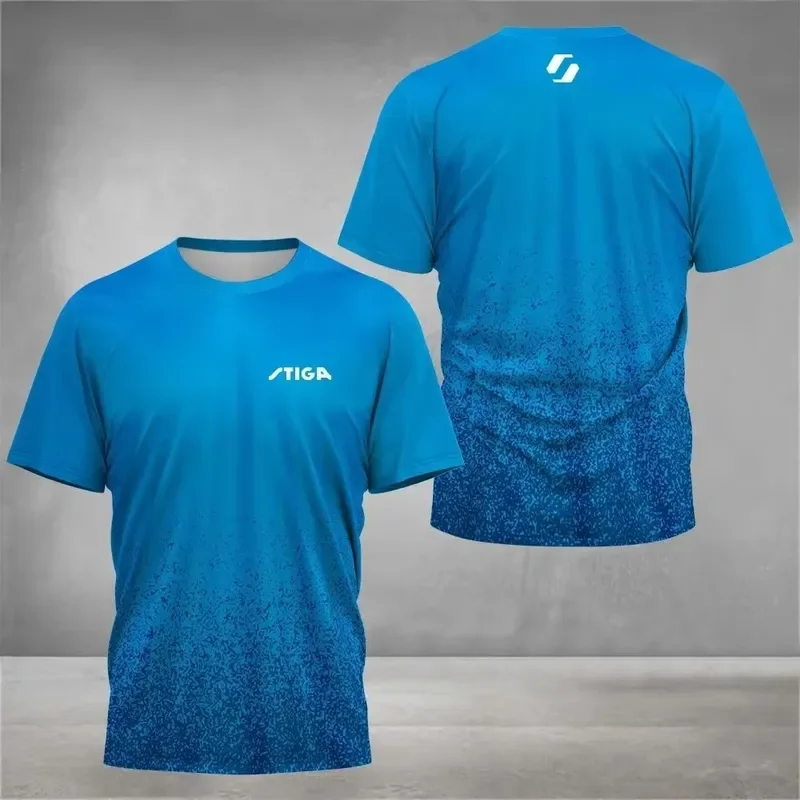 3D Printed Short Sleeve T Shirt Men 2026 Round Neck Gradient Breathable Comfortable Sports Tops for Table Tennis Daily Wear