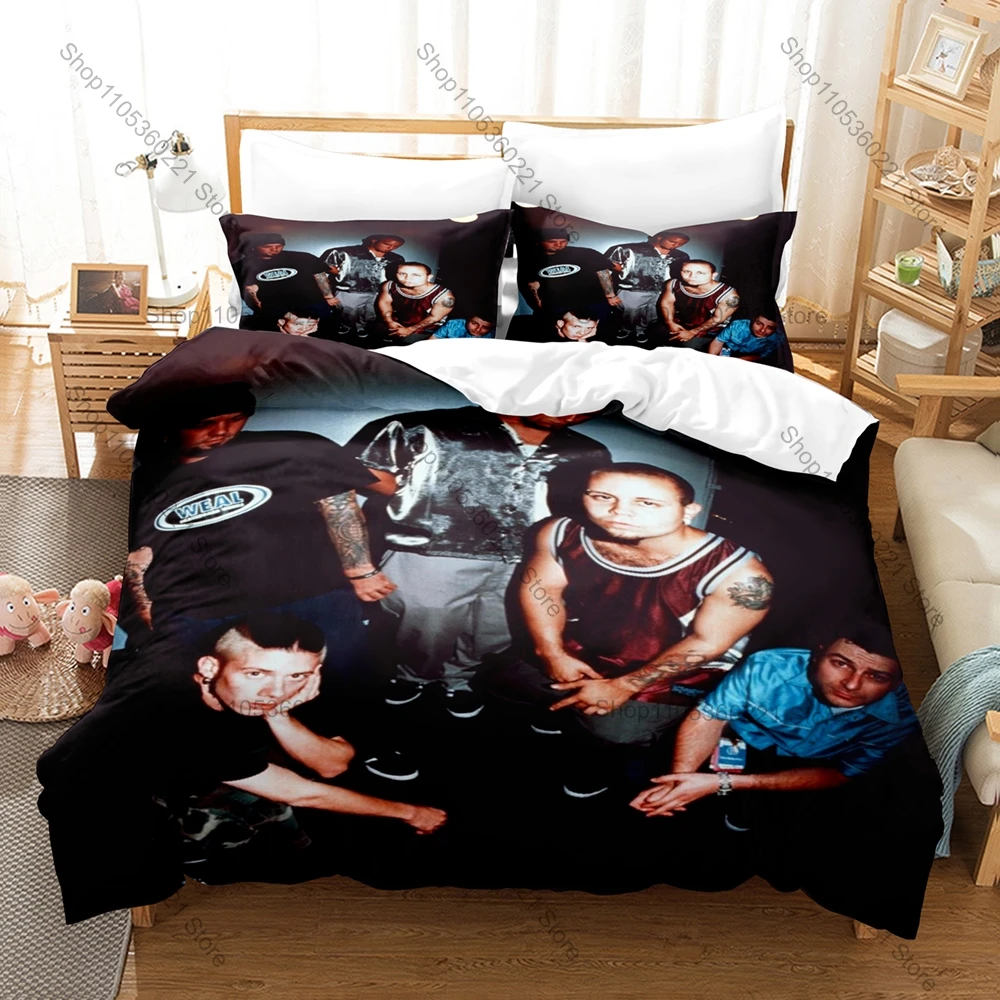 Cool L-Limp Bizkit Nu Metal Bedding Set 1 Duvet Cover + 2 Pillowcases Fred Durst Wes Borland Rap Rock Bedroom Decor