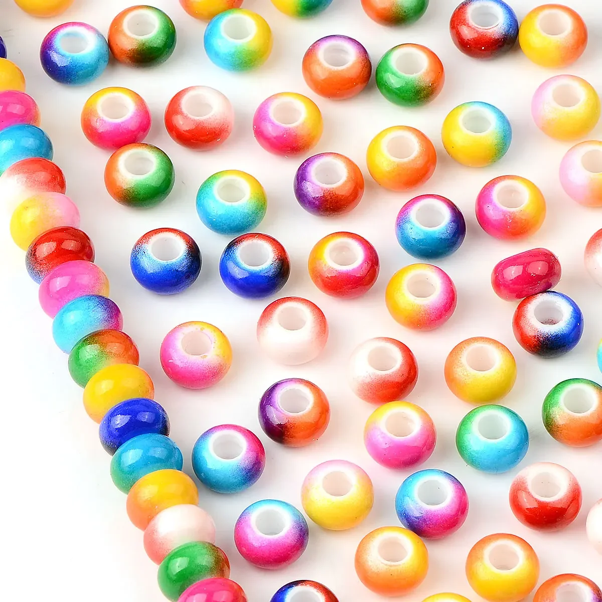 20pcs 0.8x1.4cm Random Color Mix Gradient Big Hole Charm Acrylic Beads Loose Beads Chain Pen Accessories Making