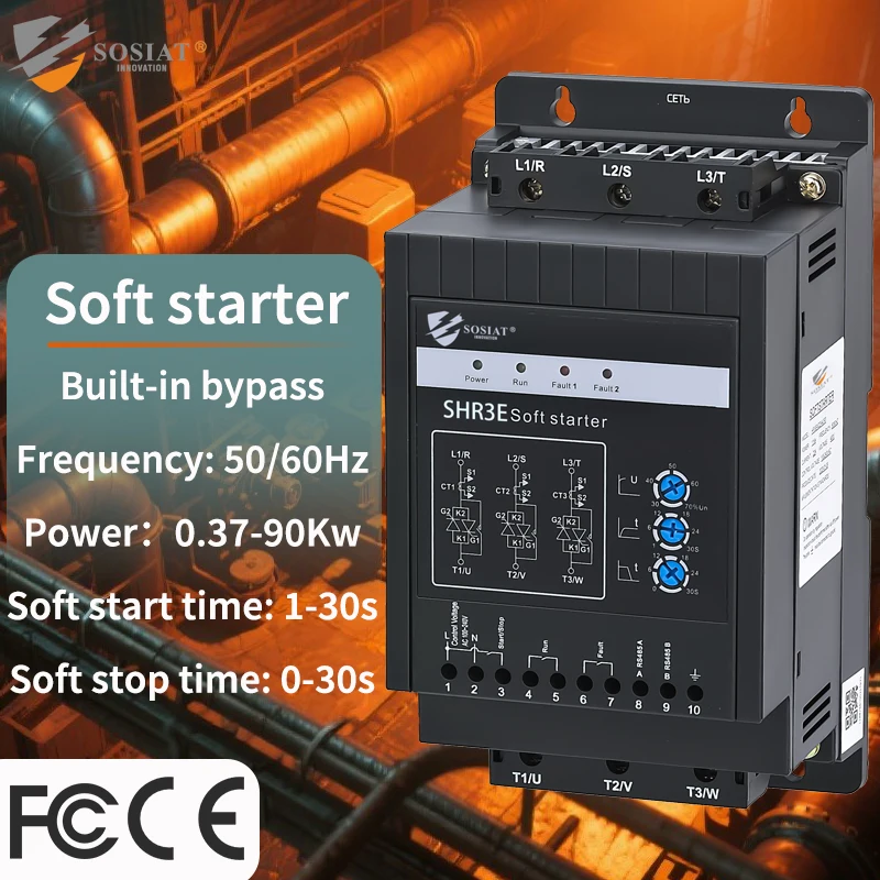 Single-Phase 4KW Bypass Solid-State IP21 Soft Starter 220V AC Motor Starter Water Pump Overload Protection Built-in 20A 50/60Hz