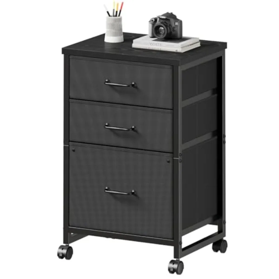 

3 Drawer Mobile File Cabinet with Wheels Fabric Vertical Filing Cabinet fits A4 or Letter Size for Home Office