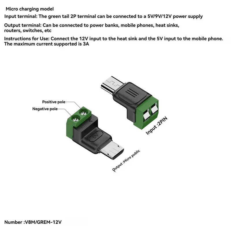 Super Deal -Type C Male To 2Pin 5V Solderless Green Terminal For Mmobile Phone PC