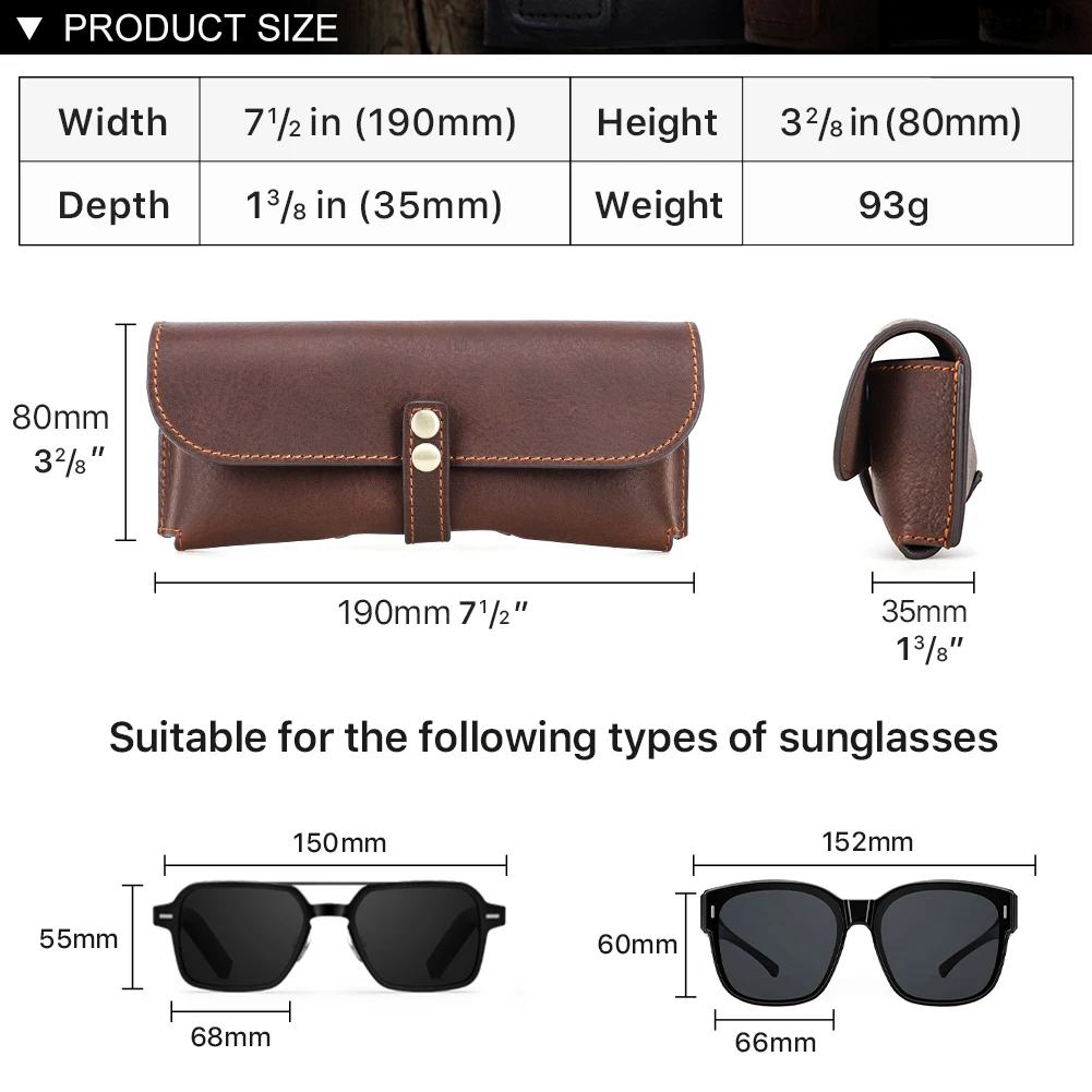 Bolsa de gafas de cuero genuino, funda protectora para mujeres y hombres, estuche portátil para gafas de sol de viaje, caja porta gafas de lectura