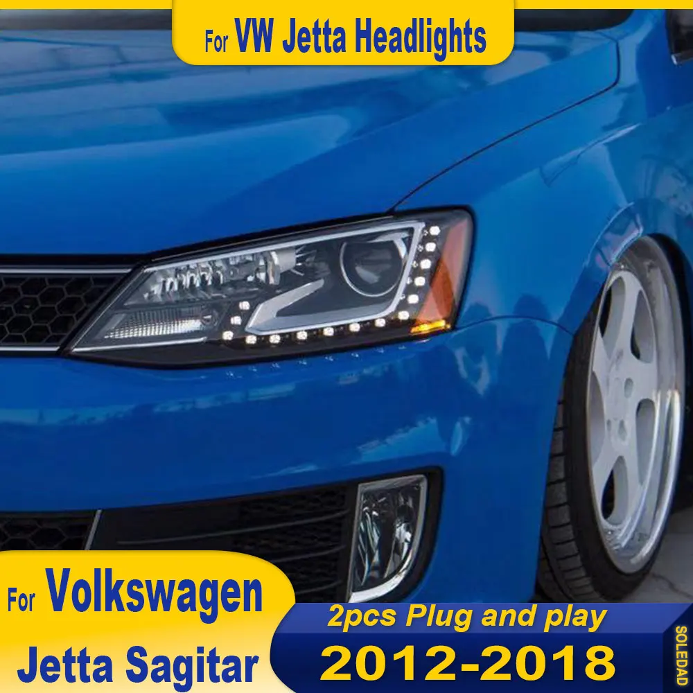 Car Styling Headlights for VW Jetta Sagitar MK6 2012 2013-2018 LED DRL Running Turn Signal Lights Projector Car Accessories pair