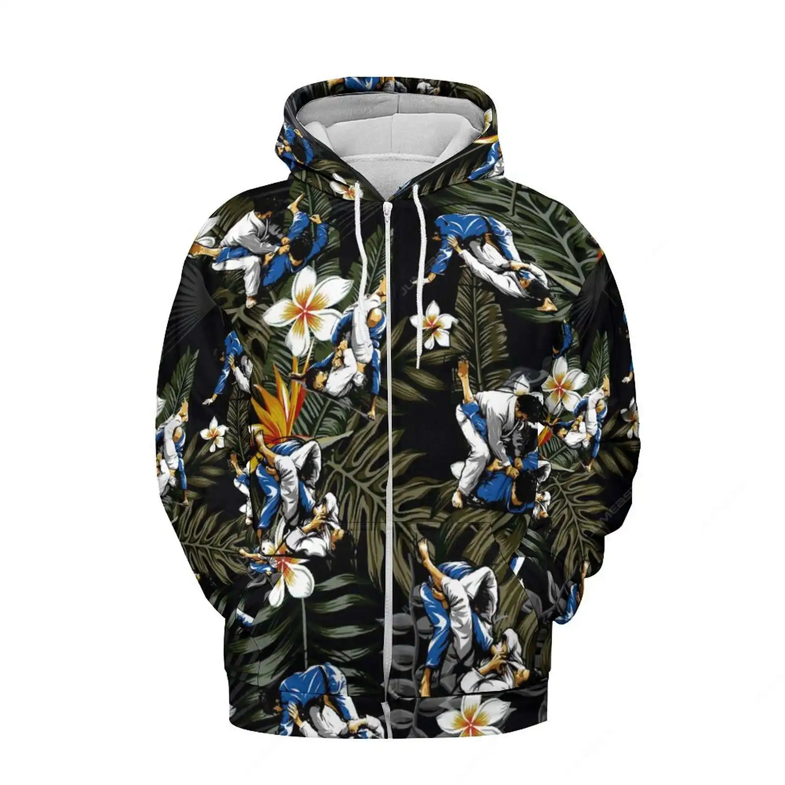 

Jumeast Japanese Judo Men Zipper Hoodies Palm Leaves Flower Women Hooded Sweatshirts Jujitsu Fashion Streetwear Vintage Clothes